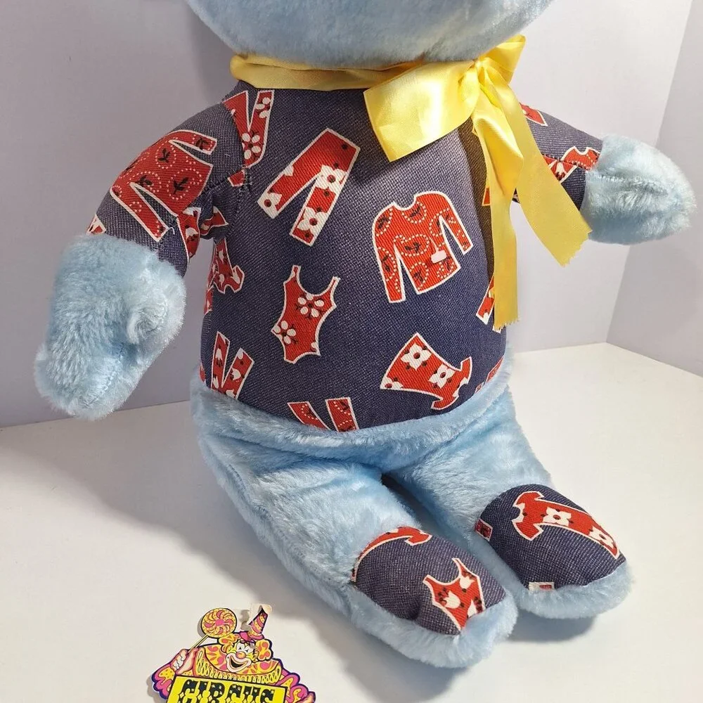 Circus Circus Plush Blue Mouse 70s Style Outfit Large 22" Yellow Bow With Tags - Picture 6 of 15